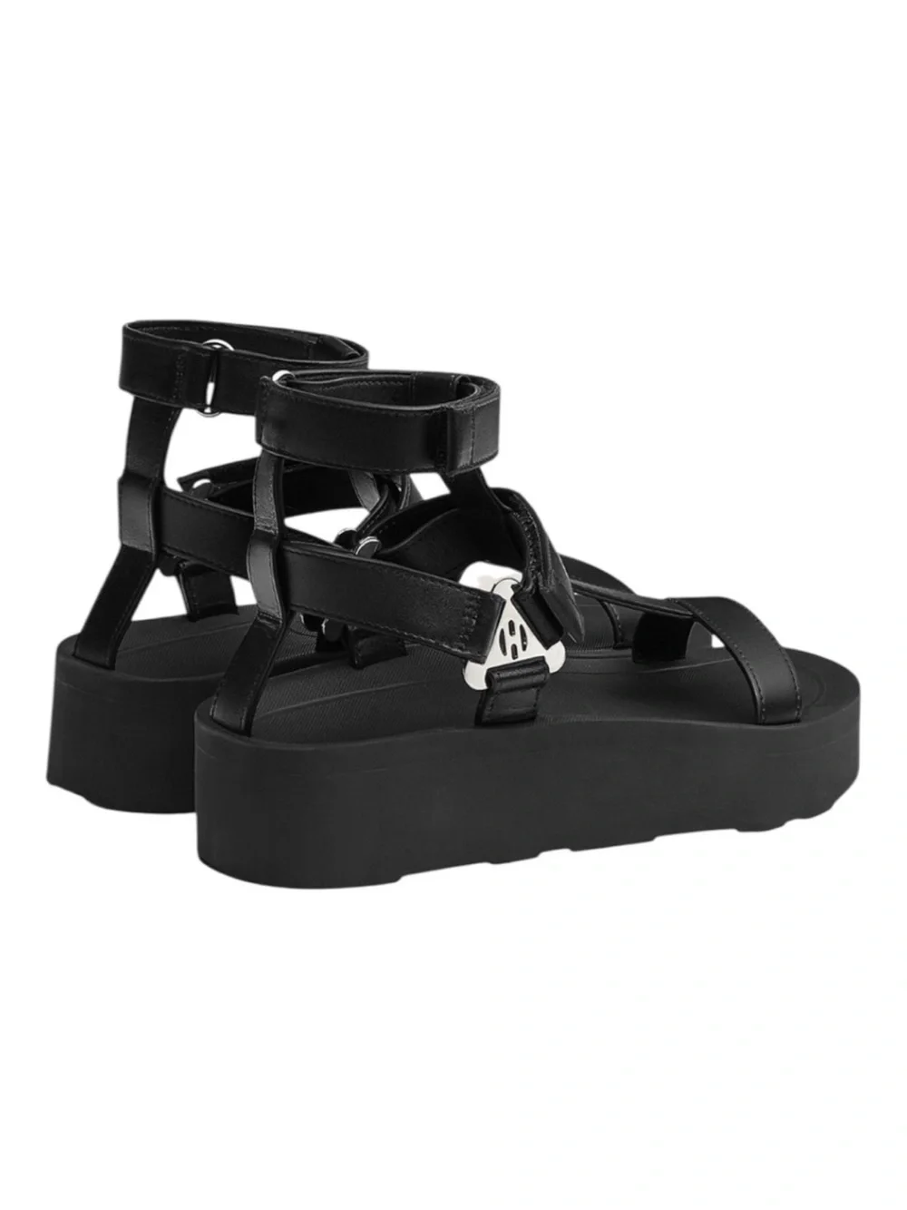 Hermes Enid Black Platform Strappy Ankle-Wrap Sandals